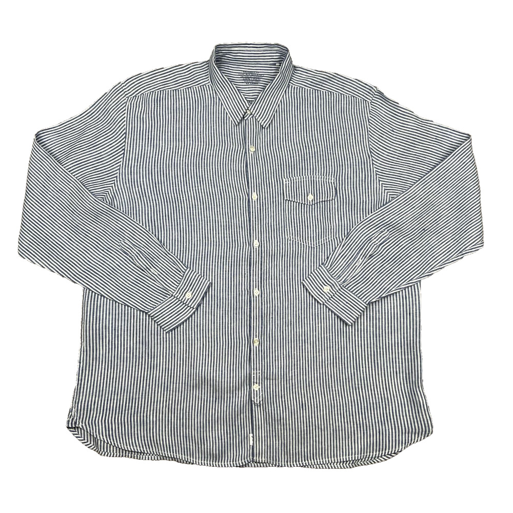 Lucky Brand California Fit 100% Linen Men's Button Down Long Sleeve Shirt Blue/W